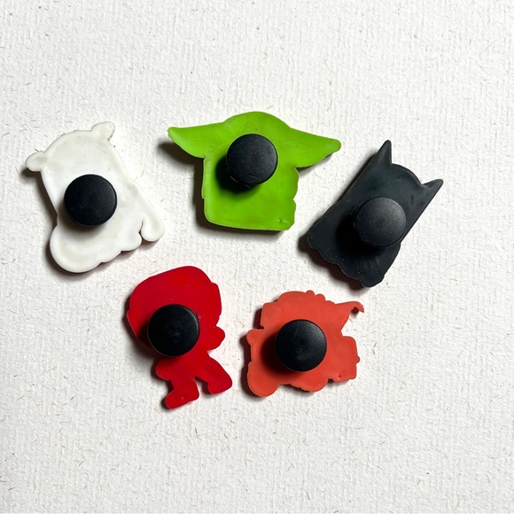 Jibbitz set of 5. Minions Batman & Captain America, Baby Yoda, Cars, & 1 more. - Picture 2 of 7